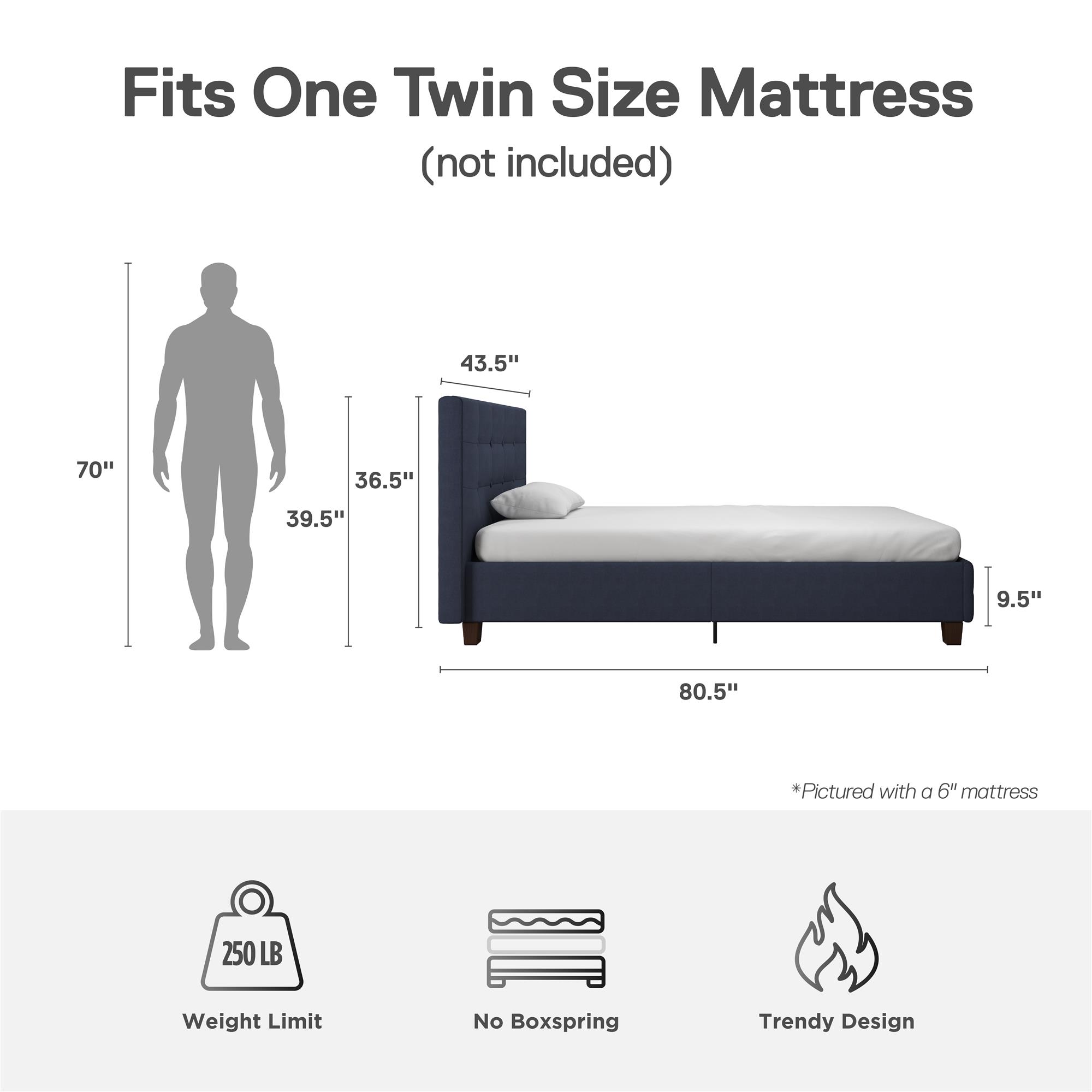 DHP Rose Tufted Upholstered Platform Bed Frame, Twin, Blue Linen