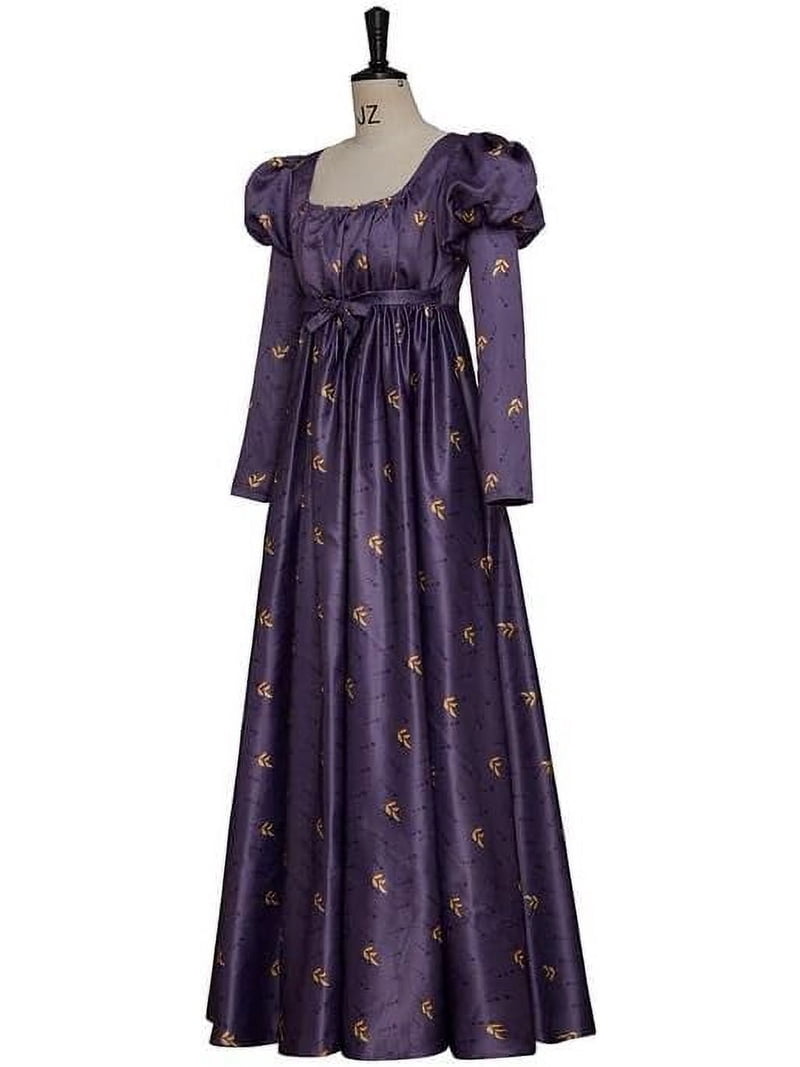 Women Vintage Regency Dress Floral Embroidery High Waistline Renaissance  Gown Long Dress