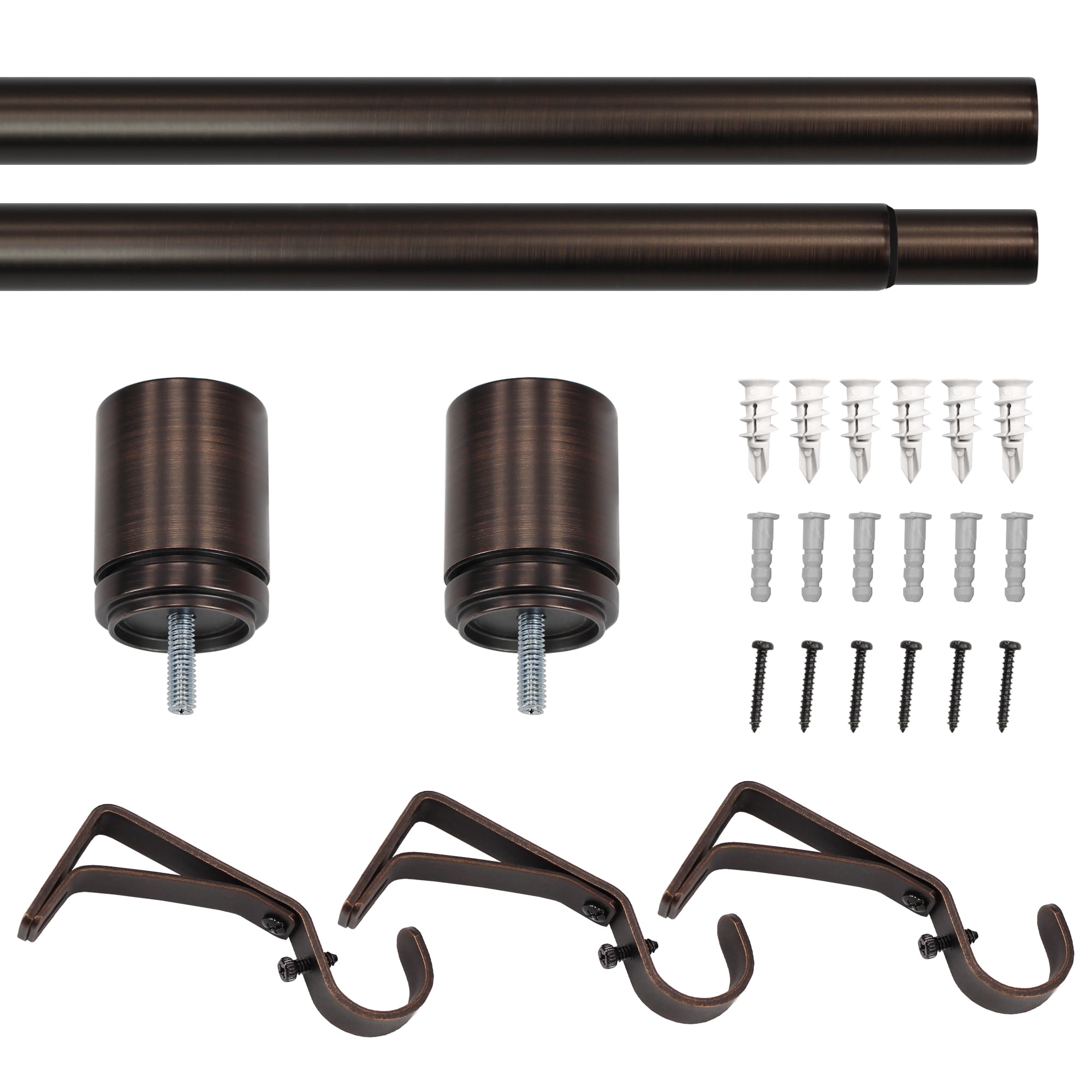 Better Homes & Gardens 1" Oil Rubbed Bronze Cylinder Adjustable Single Curtain Rod Set, 120"-180"