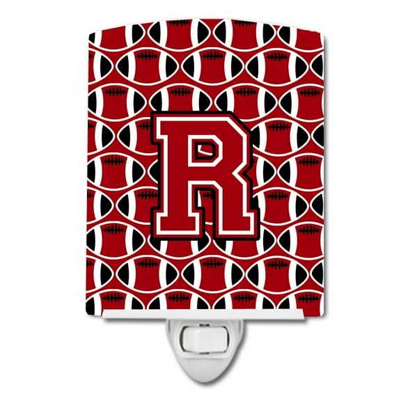 Caroline's Treasures CJ1073-RCNL Letter R Football Red, Black and White Ceramic Night Light, 6x4x3", multicolor