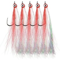 OROOTL Fishing Bucktail Teaser Hooks,5pcs Saltwater Fishing Teaser Lures with Bucktail Crystal Flash Skirt Big Eyes Fluke Flounder Rig Fishing Jig Hooks