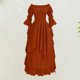 thumbnail image 1 of Vestido de manga tres cuartos para mujer ropa de fiesta plisada con cuello oblicuo Estilo Vintage, 1 of 8