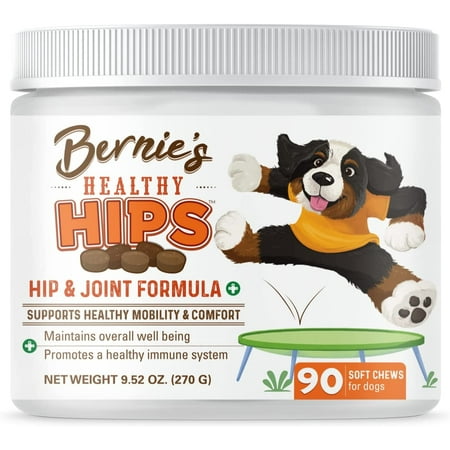 Bernie's Healthy Hips - Daily Dog Hip and Joint Supplement - 90 Soft Chews - Reduce Pain, Encourage Mobility, Slow Damage, Repair and Rebuild Hips and Joint Tissues