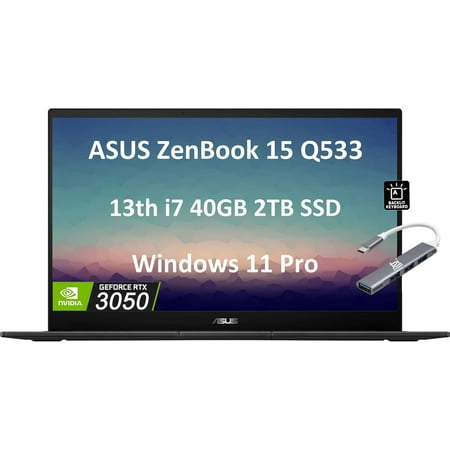 ASUS ZenBook 15 Pro OLED 15.6/ FHD (Intel 13th Gen Core i7-13620H, 40GB DDR5 RAM, 2TB SSD, RTX 3050 6GB) Workstation & Business Laptop, 10-Hr Battery Life, Backlit, Webcam, IST Cable, Win 11 Black