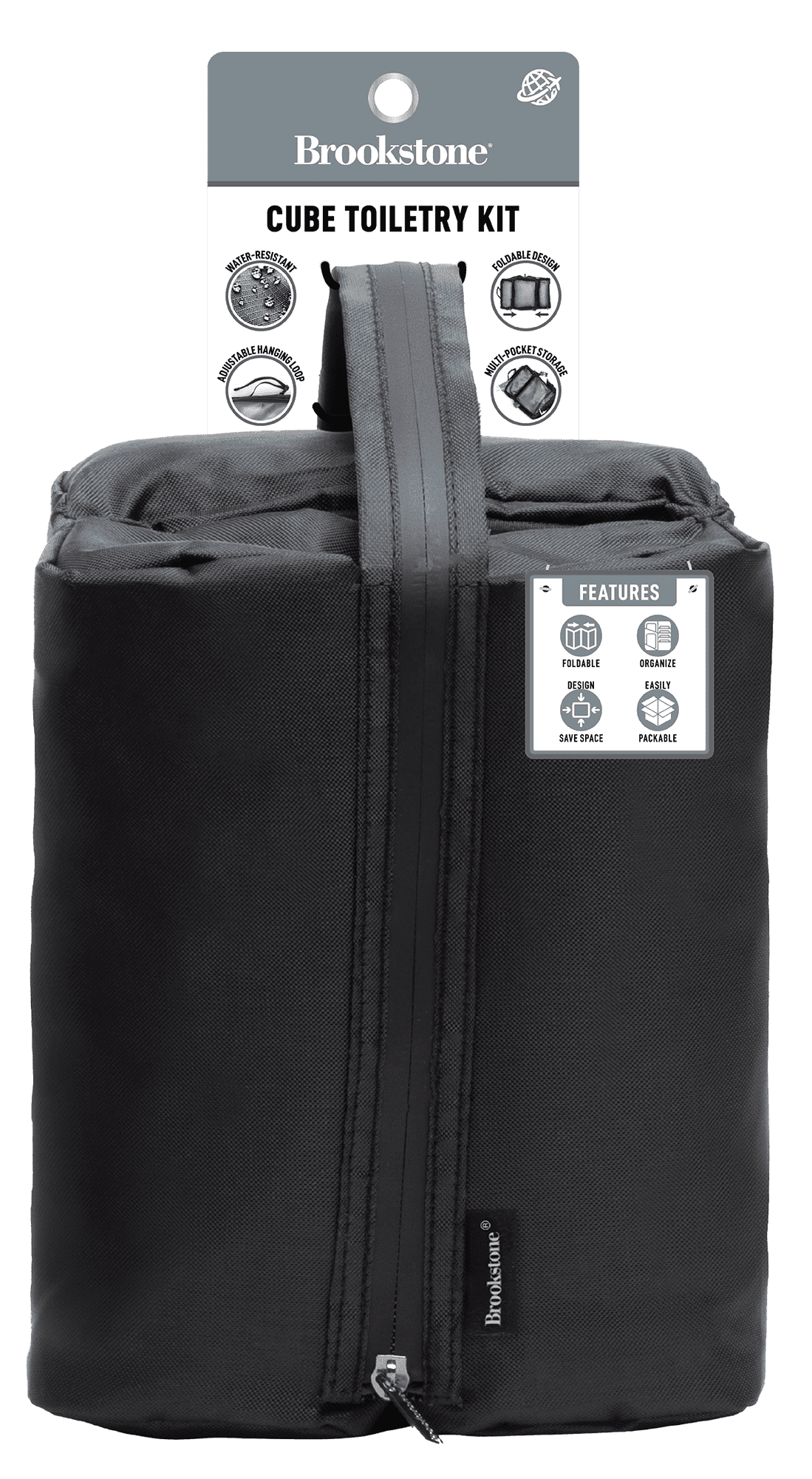 Brookstone Hanging Travel Toiletry Organizer Cube, Black