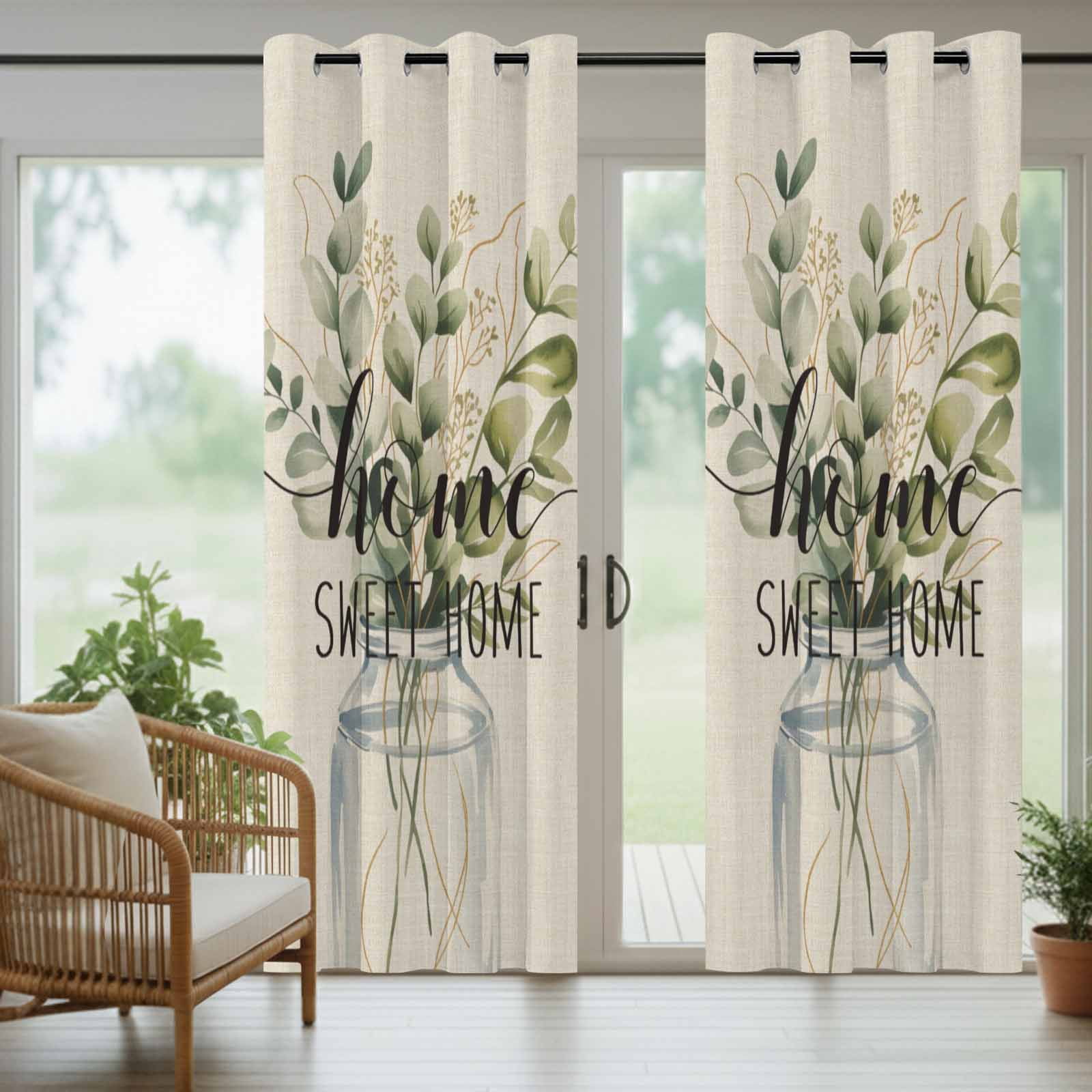 Outdoor Curtains for Patio Waterproof, Spring Eucalyptus Leaves Windproof Pravicy Outside Porch Blackout Curtain, Farmhouse Vintage Botanical Sun Blocking Grommets Curtains for Cabana Gazebo 54"x108"