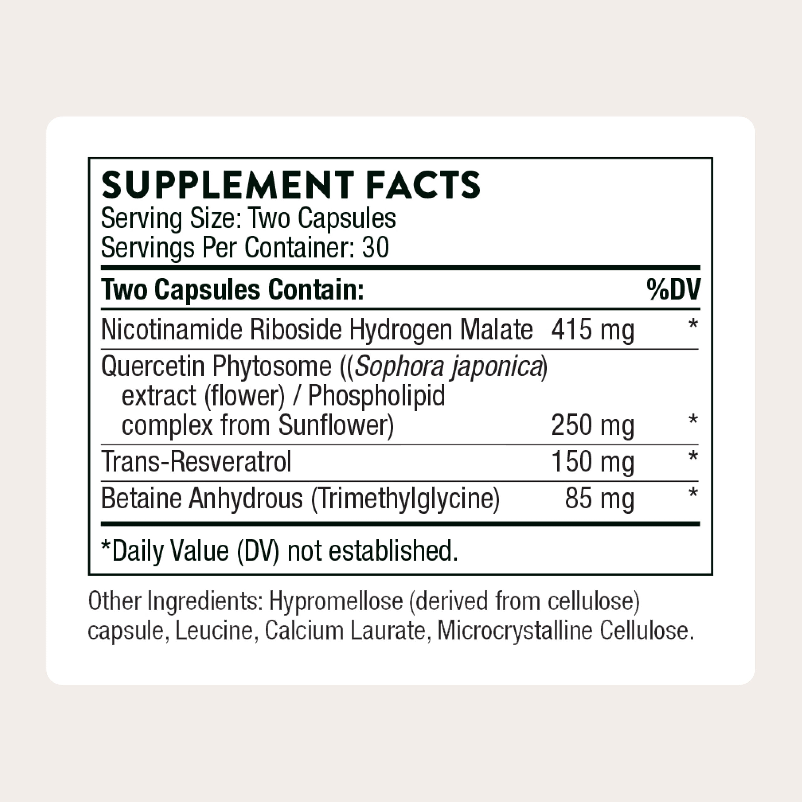 THORNE - ResveraCel - Nicotinamide Riboside with Quercetin Phytosome and Resveratrol - Support Healthy Aging, Methylation, Cellular Energy Production and Metabolism* - 60 Capsules - 30 Servings