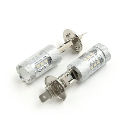 2Pcs 80W H1 White 2828 SMD 16 LEDs Projector Lens Fog Headlight Bulb for