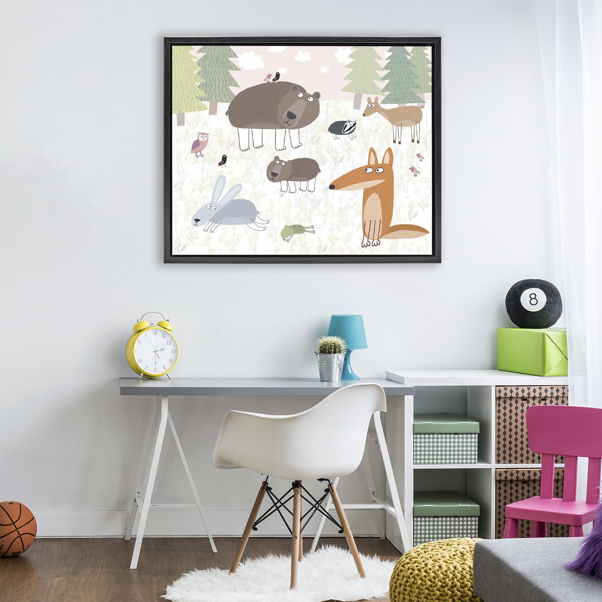 Stupell Industries Forest Animals Out and About Black Framed Floater Canvas Wall Art, design by Carla Daly