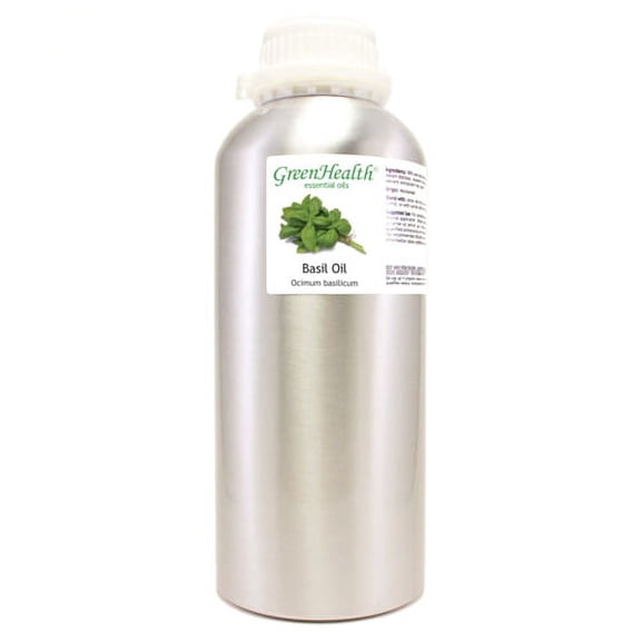 Basil Essential Oil – 32 fl oz Aluminum Bottle w/Plug Cap – 100% Pure Essential Oil - GreenHealth