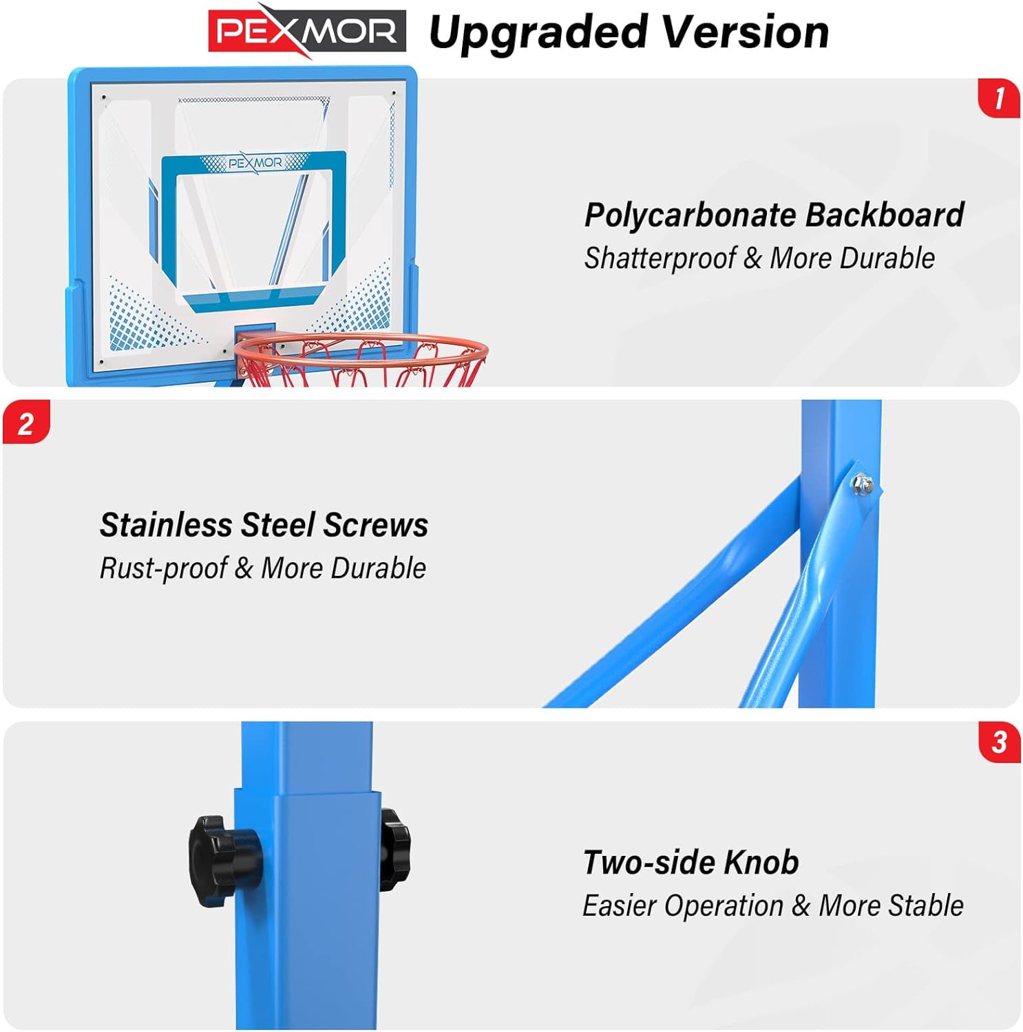 PEXMOR Pool Basketball Hoop Poolside, Portable 45-53" Height Adjustable Basketball Goal System for Swimming Pool w/Wheels, Upgraded Water Basketball Backboard Stand for Indoor Outdoor