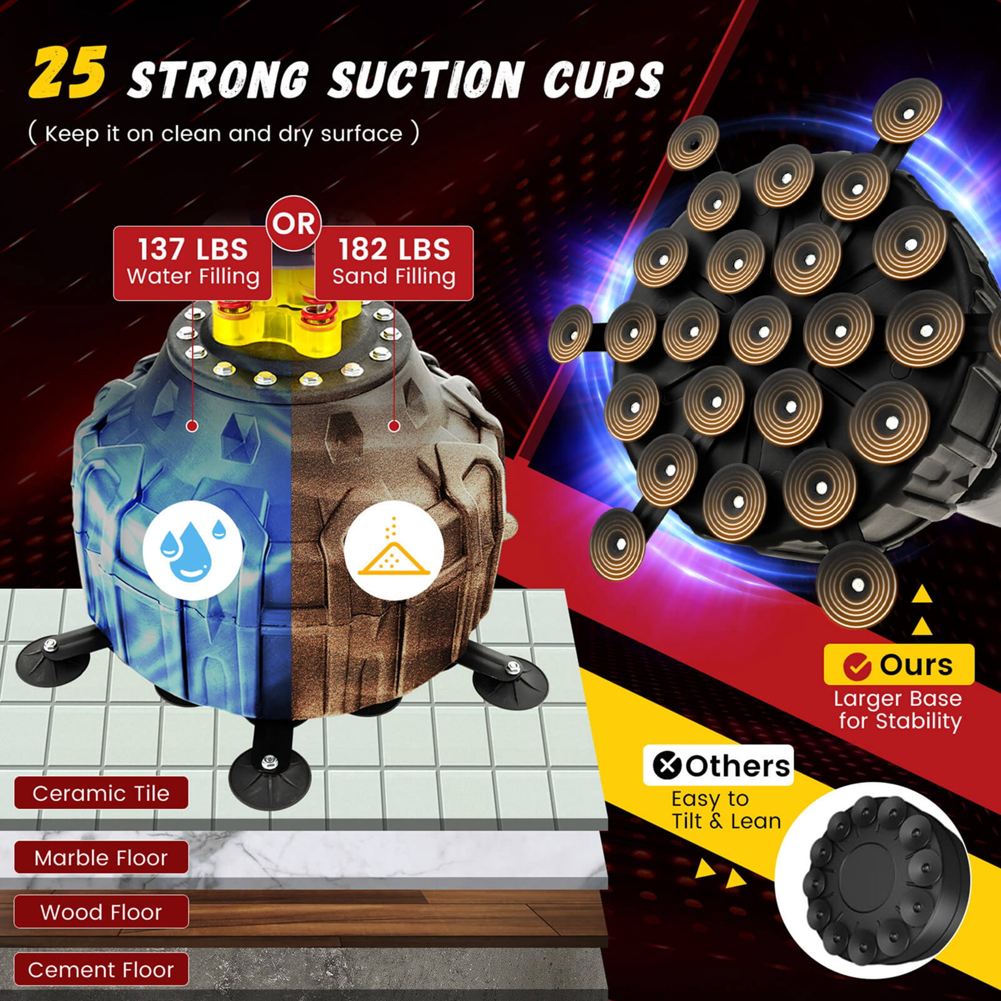 Goplus 71" Freestanding Punching Bag with 25 Suction Cups Gloves 182 lbs Sand Filling