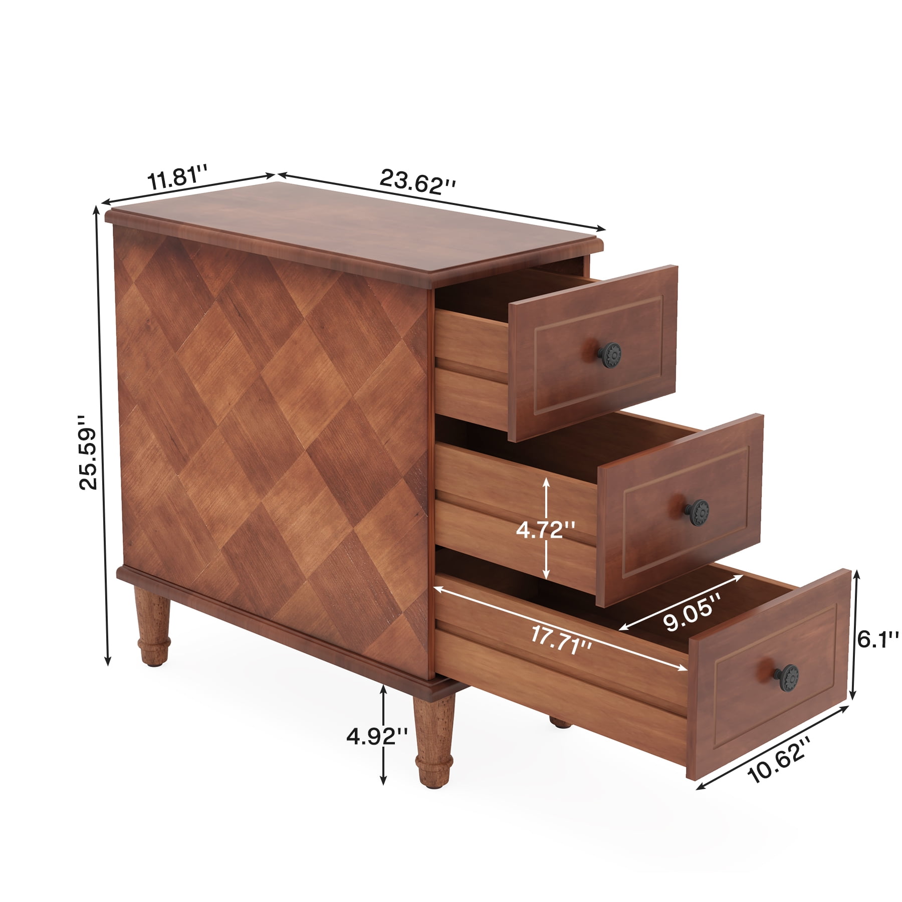 Tribesigns Wood End Table, Fully Assembled Narrow Side Table with 3 Drawers, Pre-Assembled Nightstand Slim Bedside Table for Small Spaces, Living Room, Bedroom