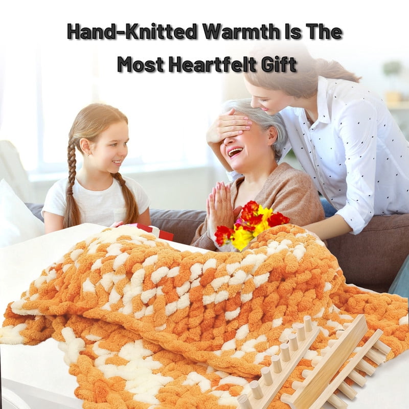 PUKNLY Chunky Blanket Loom, 46" Adjustable Chunky Yarn Loom Kit, Wood Knitting Loom for DIY Blankets, User-Friendly Blanket Making Kit for Home Decor & Stress Relief