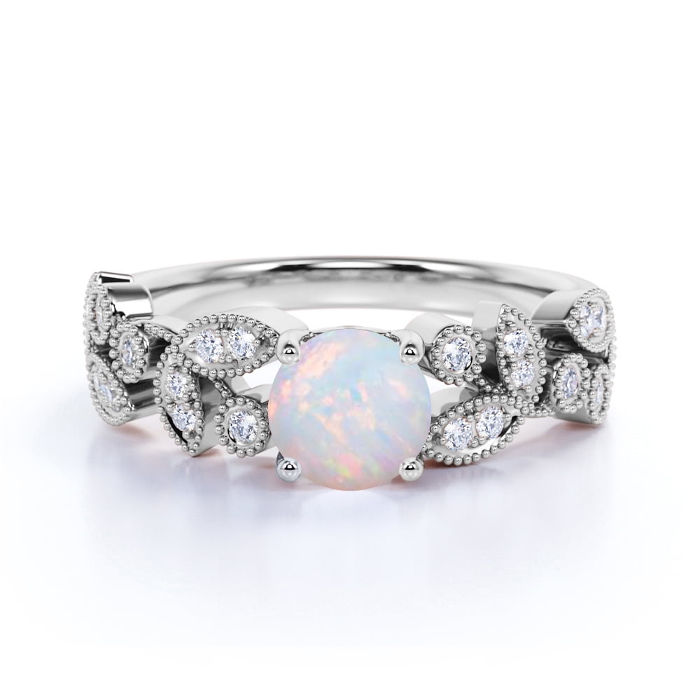 JeenMata - Vintage 1.09 ct Round Welo Opal and Moissanite October ...