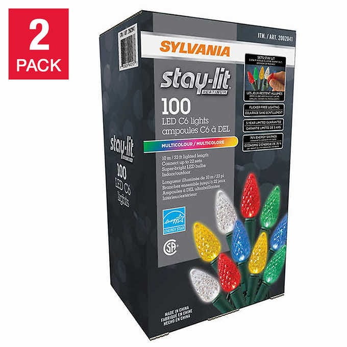 Sylvania 100 C6 LED Christmas Lights Multicolour, 2pack Walmart Canada