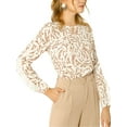 thumbnail image 3 of Allegra K Women's Floral Keyhole Organza Long Sleeve Ruffle Blouse, 3 of 7
