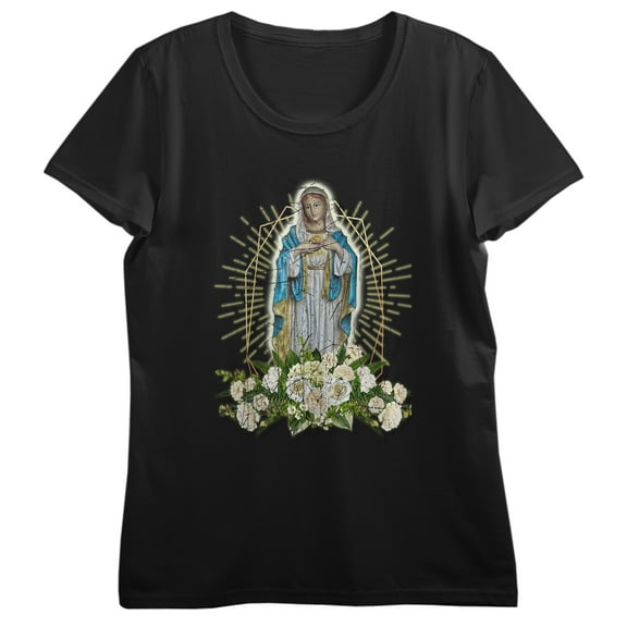 Virgin Mary Crew Neck Short Sleeve Women's Black T-shirt-Medium