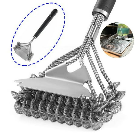 

Elbourn Grill Brush and Scraper BBQ Cleaner Accessories Safe Wire Bristles 18 inch Barbecue Triple Scrubbers Cleaning Brush(1Pc)