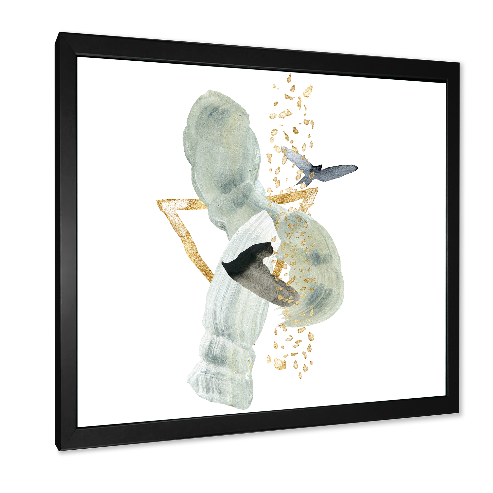 Designart 'Abstract Golden Mountain With Bird and Moon' Modern Framed Art Print