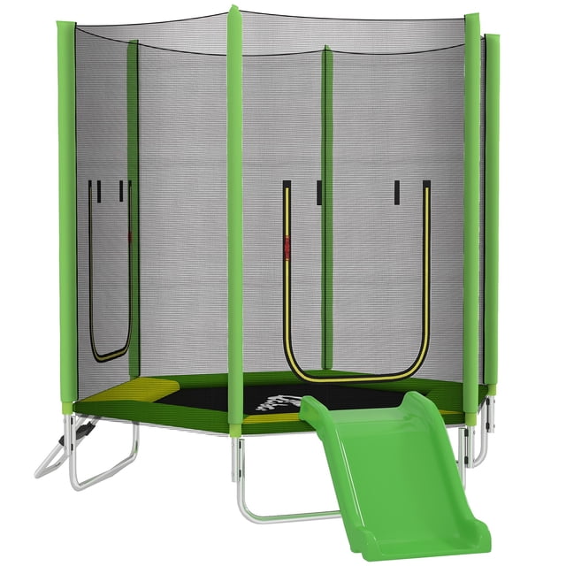 Qaba 85" Green Backyard Trampoline with Slide & Ladder – Safe Outdoor Play Structure for Ages 3+, 176 lb Capacity
