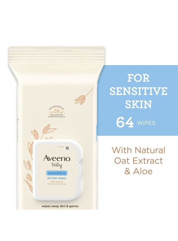 Aveeno Baby All Over Baby Wipes For Sensitive Skin with Oat and Aloe, Alcohol and Fragrance Free, 64 Ct
