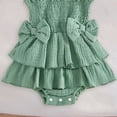 thumbnail image 4 of CAICJ98 Newborn Baby Girl Romper Dress Summer Clothes Boho Photoshoot Bubble Sleeveless Outfits Infant Bow Tie Ruffle Romper Dress with Headband (Green,12-18 Months), 4 of 5