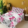 thumbnail image 3 of Ambesonne Floral Fitted & Top Sheet Set with Shams, Nostalgic Leaf and Flowers, Magenta Dark Grey White, 3 of 5