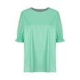 thumbnail image 3 of AherBiu Hauts Grande Taille pour Femmes Côtelés Tricotés Été Chic Décontracté Couleur Unie Col Rond Manches 1/2 Blouse Basique Ample, 3 of 4