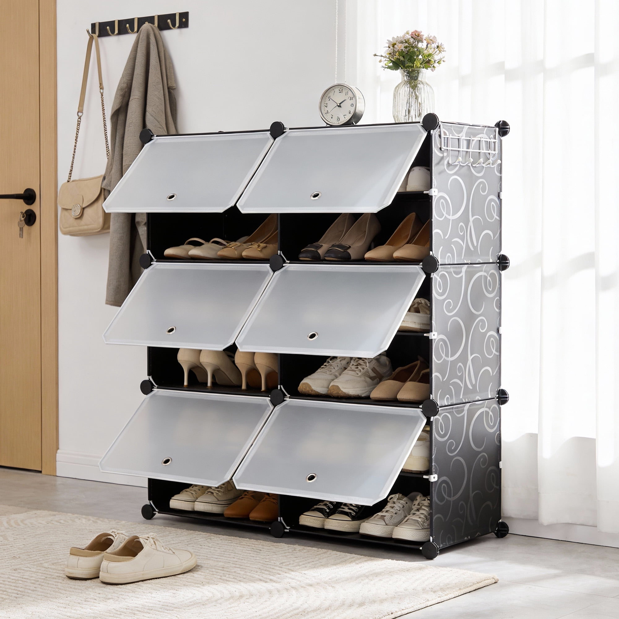 CONCETTA 6 Tier Shoe Rack, 24 Pair Plastic Shelves Storage Organizer for Closet Hallway Bedroom Entryway, 33*12*37, Black