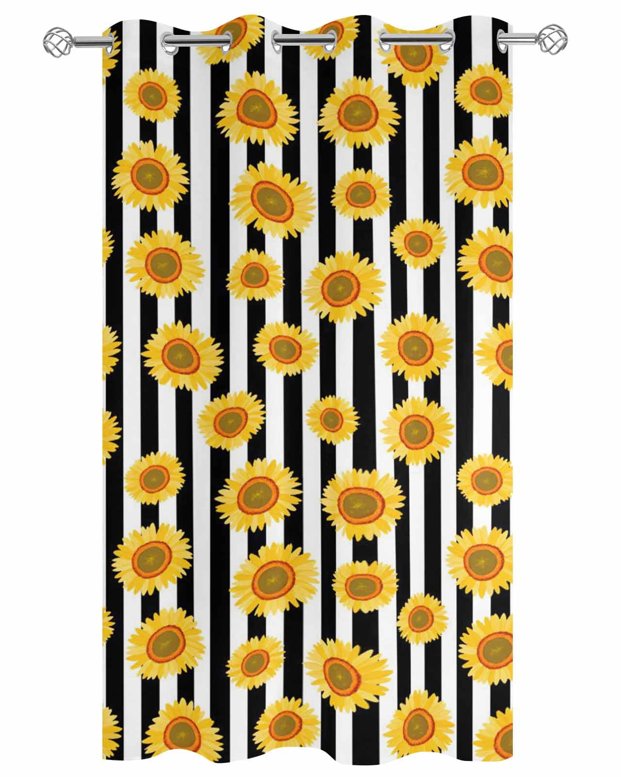 Yellow Sunflower Outdoor Curtains for Patio, Black White Stripe Farmhouse Privacy Drapes Grommet Waterproof Outside Curtains for Porch/Cabana/Balcony 54"x 108", 1 Panel