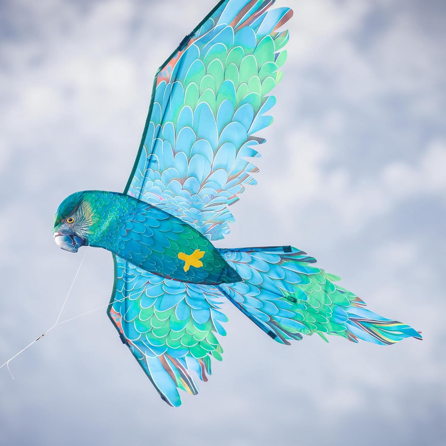 In the Breeze 3509 — 3D Blue Parrot Kite — Colorful-Printed Bird Kite; Kite Line and Reusable Bag Included