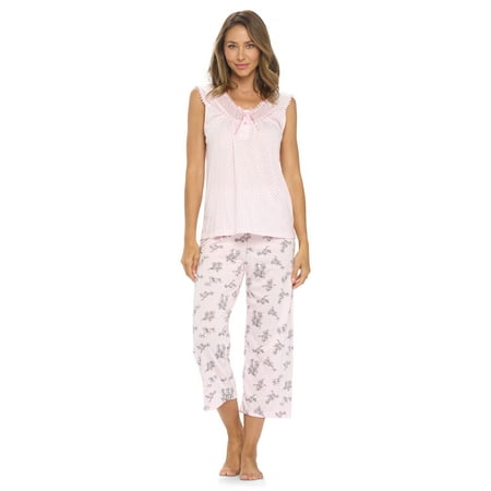 

Casual Nights Women s Sleeveles Floral Lace Capri Pajama Set