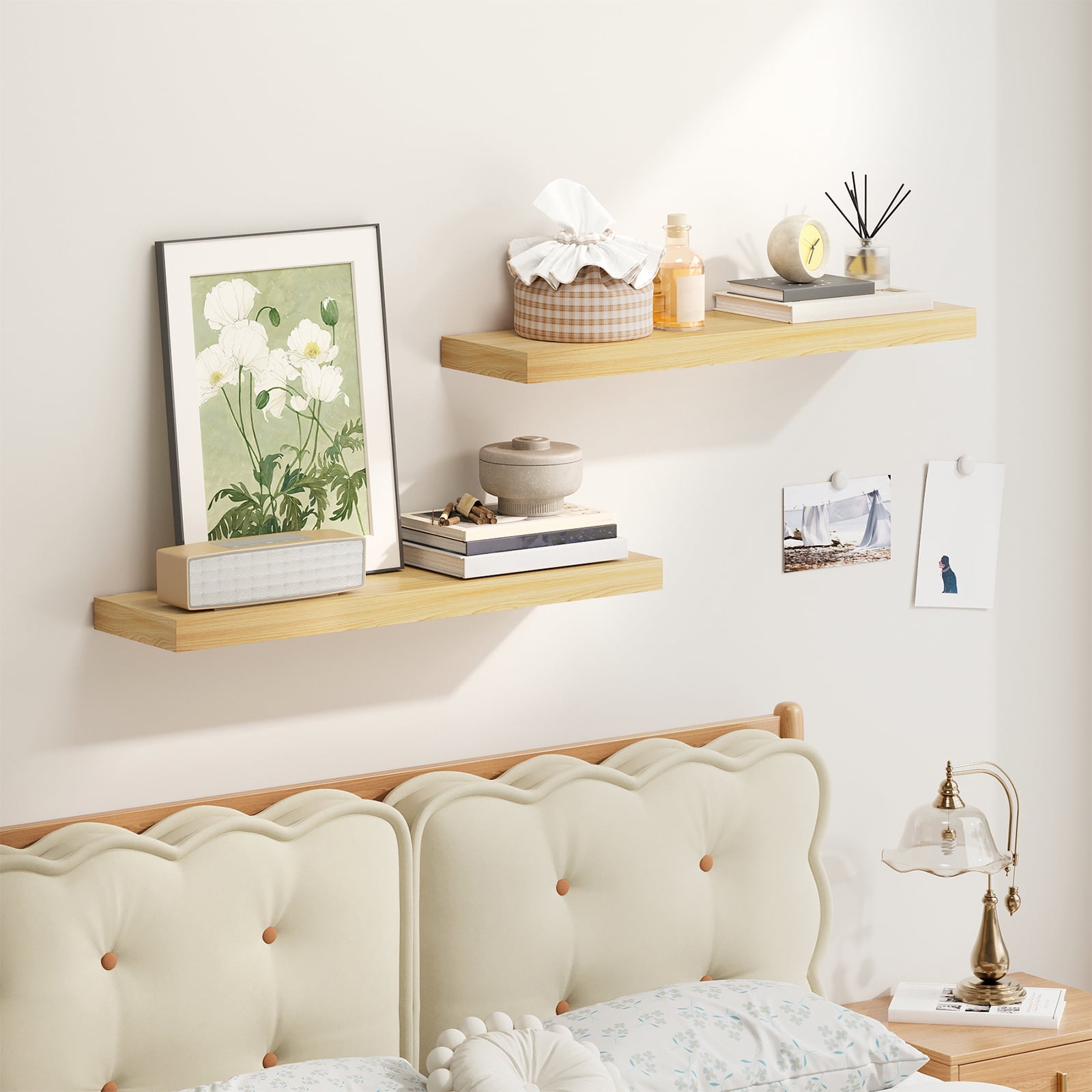 Fairy 2pcs Floating Shelves for Wall, 22.5in Bathroom Kitchen Shelves for Rustic Farmhouse Decor, Oak