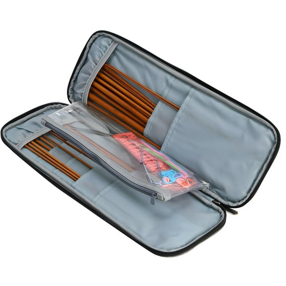 Crochet Hook Case Organizer, Knitting & Crochet Needle Cases, Oxford Fabric Knitting Needles Case, 15.7 x 6.1 x 1 in, Many Pockets | Crochet Hook Storage Bag for Travel & Home