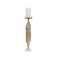 thumbnail image 2 of Pillar Candle Holder  Sculptural Textured Design  Metal Aluminum Marble  Modern Style  Home Office Living Room Decor  4x4 Elegant Accent Piece - 19" Gold, 2 of 14