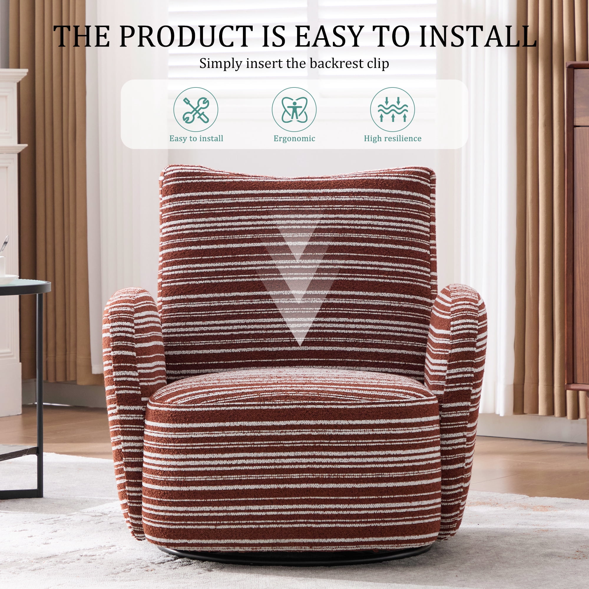 Aukfa 360 Degree Boucle Swivel Accent Chair for Living Room, 20.4" Deep, Support Up to 550lbs, Red