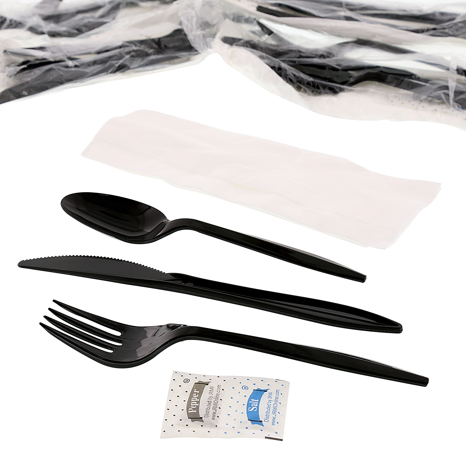 AmerCare Six Piece Meal Kit with 12 x 13 Napkin, Salt and Pepper, Medium Weight Fork, Knife, and Teaspoon, Case of 250