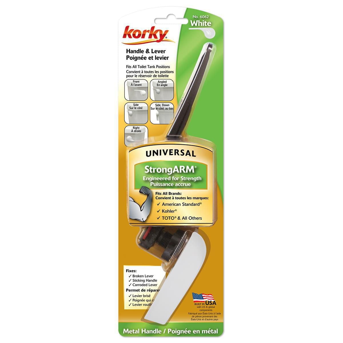 Korky StrongARM® Toilet Flush Lever and Handle, Wave White