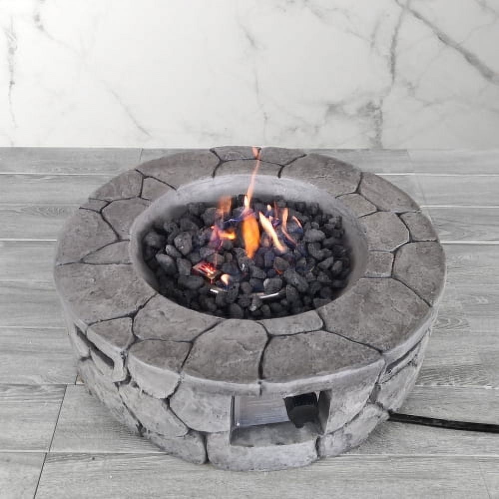 E-Western 9 Inch High x 28 Inch Wide Fiber Reinforced Concrete Outdoor Fire Pit in Stone Gray for Backyard Patio Garden