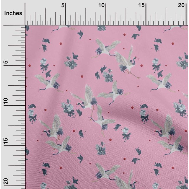 oneOone Polyester Lycra Fabric Dot|Floral & Stork Bird Fabric Prints By Yard 56 Inch Wide