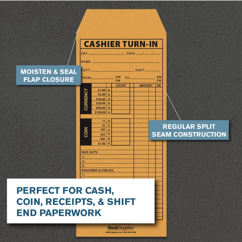 Cashier's Turn in Envelope - Cashier Report Envelope - 500 Envelopes