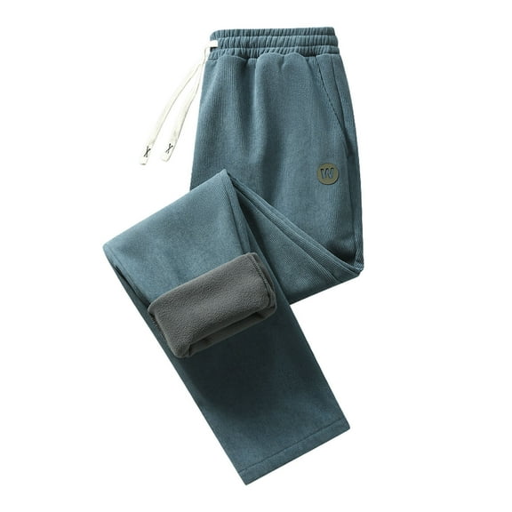 PiGOGI Men's Warm Corduroy Joggers Pants Elastic Waist Straight Leg Winter thermal Comfortable Lounge Green XS