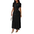 thumbnail image 2 of Women'S Crew Neck Dress Button Down Dresses Long Bodycon Knit Dress Black S, 2 of 7