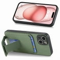 thumbnail image 3 of Magnetic Carbon Fiber Case for iPhone 15 with Holder Kickstand, Fiber Texture Wallet Phone Case with Card Holder Durable Military Grade Protection Cover for iPhone 15, Green, 3 of 10
