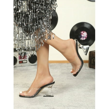 

Women‘s Comfortable Transparent Crystal Chunky Heeled High Heel Sandals Cute Slipper Shoes For Summer Festivals And Stage Shows