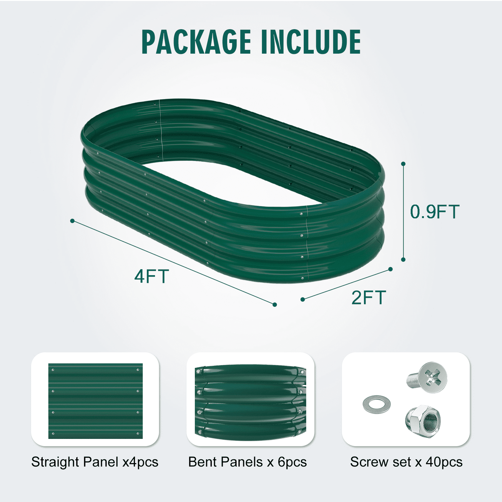 Nana Guard Galvanized Raised Garden Bed Kit, Galvanized Planter Raised Garden Boxes Outdoor, Oval Metal Raised Garden Beds for Vegetables,Green