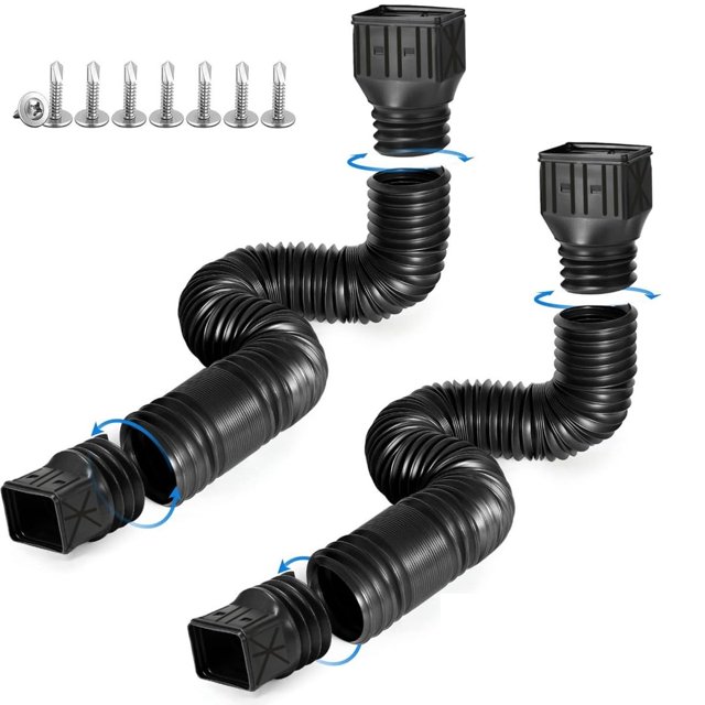Extensiones flexibles para canaletas de lluvia, paquete de 2 (negras)