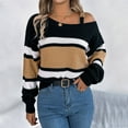 thumbnail image 2 of Women's Off Shoulder Striped Knit Sweater Casual Loose Fit Long Sleeve Pullover Top for Fall and Winter, 2 of 5