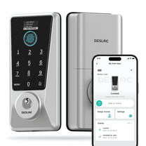 DESLOC Smart Lock D110 Plus, Deadbolt Smart Lock with Built-In WiFi, App Control, Fingerprint Entry,Keyless Lock For Front Door,IP54, BHMA Grade 3, Silver